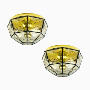 Mid-Century Minimalist Iron & Glass Ceiling Lamps from Limburg, Germany, 1960s, Set of 2