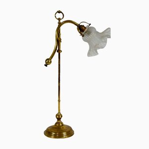 Lampada da tavolo Tulip in bronzo dorato e pasta di vetro, anni '20