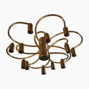 Brass Ceiling Light with 2-Level Spiral and 12 Lights from Helestra, 1970s