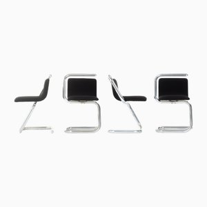 Chaises en Chrome et Lin, 1970, Set de 4