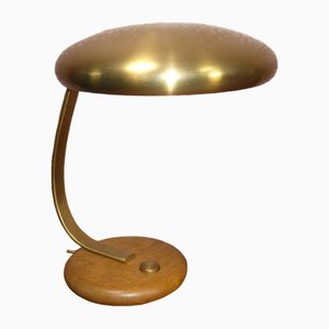 Lámpara de mesa UFO de latón y madera, años 70