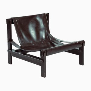 Brutalist Dutch Lounge Chair in Oak and Leather by Studio Sonja Wasseur, 1970s