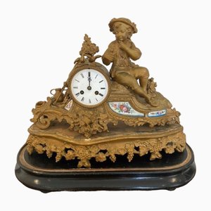 Antique French Louis XVI Ormolu and Porcelain Mantle Clock, 1860