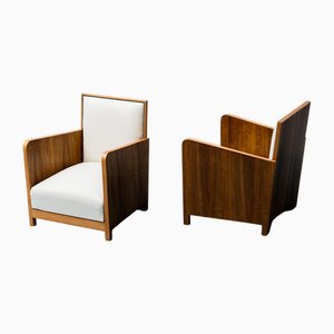 Sessel aus Leder & Holz, 1940er, 2er Set