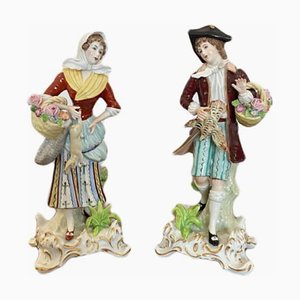 Antique Continental Porcelain Figures, 1890s, Set of 2