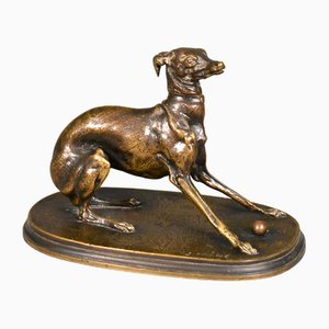 Pierre-Jules Mène, Greyhound with Ball, 1800s, Bronze