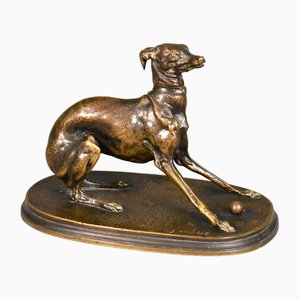 Pierre-Jules Mène, Windhund mit Kugel, 1800er, Bronze