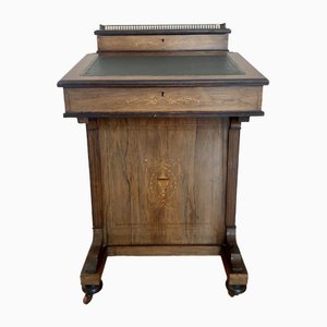 Antiker viktorianischer freistehender Davenport Schreibtisch aus Palisander mit Intarsien, 1880er
