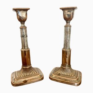 Antique Victorian Sheffield Plated Telescopic Candleholders, 1850s, Set of 2