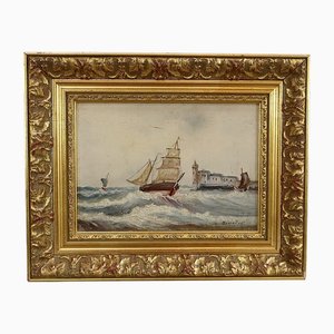Paesaggio marino, XIX secolo, Olio, Incorniciato