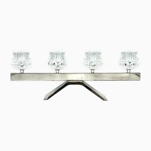 Mid-Century Steel & Crystal Glass Candleholder, 1970s