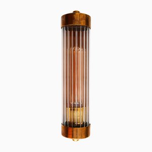 Cylindrical Wall Lamp in Striated Glass and Brass, 1960s