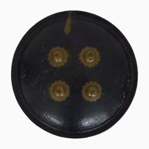 Ottomane en Bois, Cuir Laqué Noir et Bouclier en Bronze, 19ème Siècle