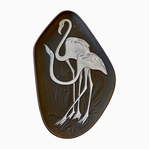 Moderne dänische Keramikschale mit Flamingos von Piotr Labuzek Baro für Knabstrup, 1960er