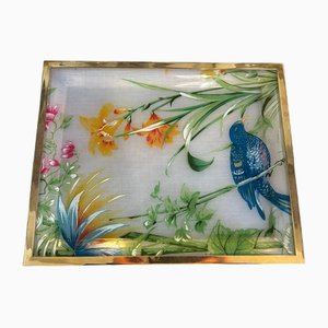 Hollywood Regency Flora and Fauna Tray in Brass and Acrylic Glass from Guzzini, Italy, 1980s