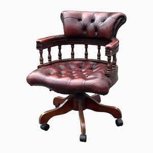 Buttoned Back Captains Swivel Chair in Red Leather