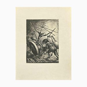 Wladyslaw Jahl, Don Quichotte sur un char, Eau-forte, 1951