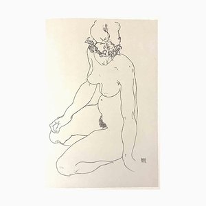 Egon Schiele, Kneeling Female Nude Turning to the Right, Lithograph, 2007