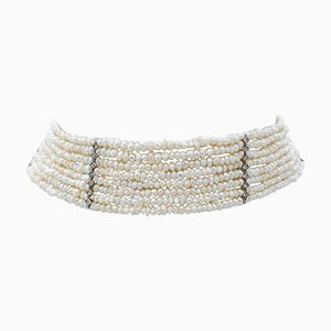 Pearls, Diamonds, Rose Gold and Silver Choker Necklace, 1950s