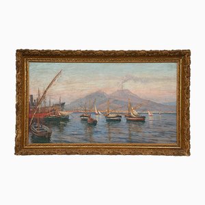 Artista del Grand Tour, Vista de Nápoles, siglo XIX, óleo sobre lienzo, Enmarcado