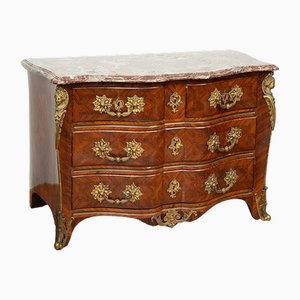 Commode à Tiroirs Antique en Bois Exotique Précieux avec Plateau en Marbre Rouge, France