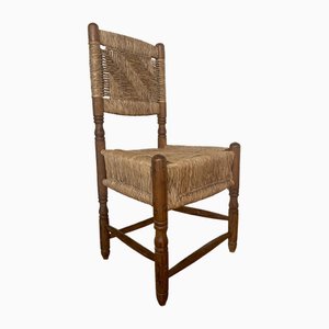 Silla norteamericana vintage de madera con respaldo y asientos tejidos