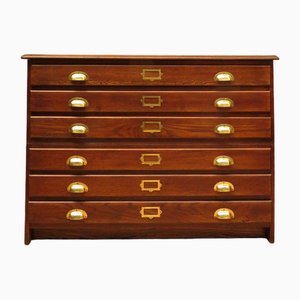 Antique Oak Architect's Plan Chest with Brass Cup Handles, 1890s