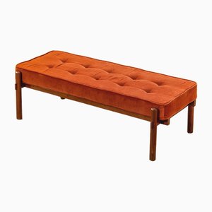 Red Bench with Wooden Structure and Fabric Pillow attributed to Ico & Luisa Parisi, 1960s
