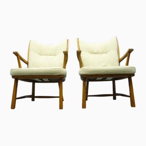 Set of Cherry Wingback Armchairs, 1950s