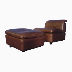 Fauteuil et Repose-pieds en Cuir par Ernst Martin Dettinger pour WK, 1970s, Set de 2