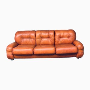 Mid-Century Modern Italian Leather 3 Seat Sofa, 1970s