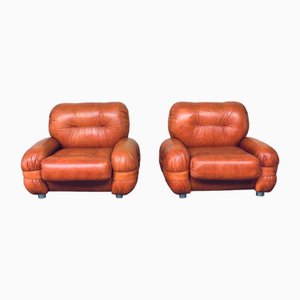 Mid-Century Modern Italian Leather Lounge Chair Set, 1970s, Set of 2