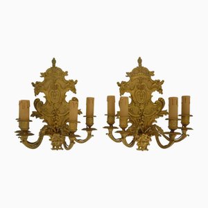 Apliques de cuatro brazos de bronce dorado, siglo XIX. Juego de 2