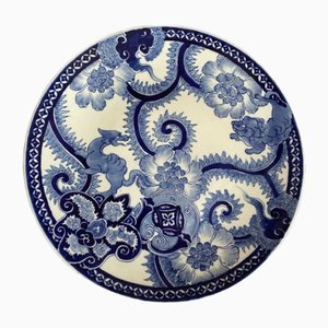 Grande Assiette à Dessert Antique Imari Bleue et Blanche, Japon, 1880s