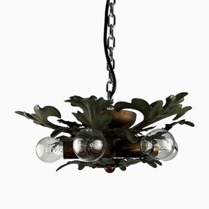 Small Ceiling Lamp with 6 Colored Wrought Iron Lights, Italy, 1950s