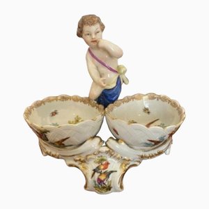 Victorian Continental Porcelain Salt & Pepper Holders, 1880s, Set of 3