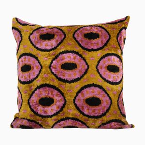 Housse de Coussin Velours Ikat Rose Carré Bronze