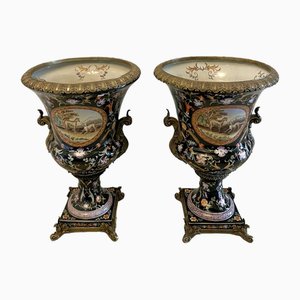 Vasi grandi in porcellana e ottone decorato, XIX secolo, 1880, set di 2