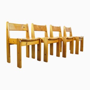 Brutalist Pine Dining Chairs by Ate Van Apeldoorn for Houtwerk Hattem, Netherlands, 1970s, Set of 4