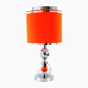Lampada da tavolo in metallo cromato e vetro, anni '70