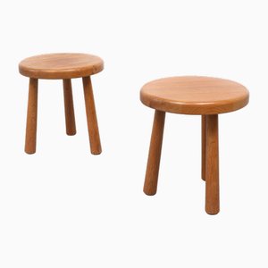Oak Stools in the Style of Charlotte Perriand, France, 1960s, Set of 2