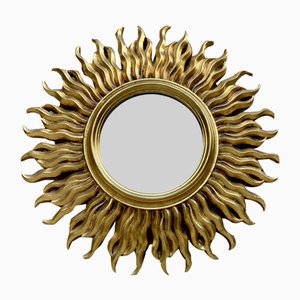 Espejo francés Mid-Century en forma de sol en oro, años 50