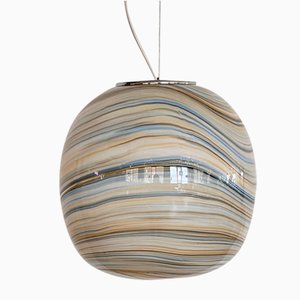 Italian Murano Glass Globe Pendant Light with Chrome Details, 1970s