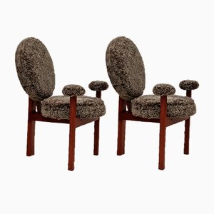 Set of Teak Danish Model Medalie Armchairs in Sheepskin and Teak by Bent Møller Jepsen, 1960s
