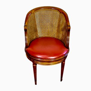 Louis XVI Office Chair in Leather & Cannia, 1920s