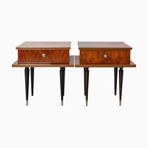 French Nightstands in Oak with Marble Tops, 1960s, Set of 2