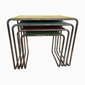 Bauhaus Colored B9 Nesting Tables attributed to Marcel Breuer, 1928, Set of 4