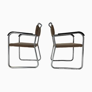 Set of Bauhaus Tubular Steel Chrome Armchairs, 1930s