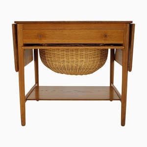 Oak AT-33 Sewing Table attributed to Hans J. Wegner for Andreas Tuck, Denmark, 1960s