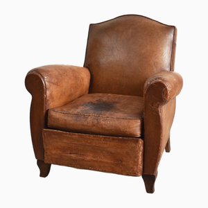 Vintage French Leather Club Chair, 1930s